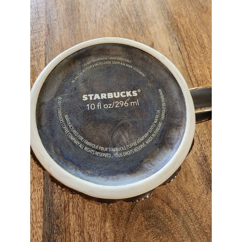 2015 Starbucks Scalloped Brown Gold Metallic Scales Coffee Cup Tea Mug 10oz - Picture 4 of 4